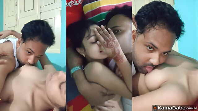 Neeli Kamre Ke Colorful Bistar Par Mehndi Wali Haath Se Muh Chhupati Hui Desi Ladki Ko Uska Yaar viral mms jija sali sex
